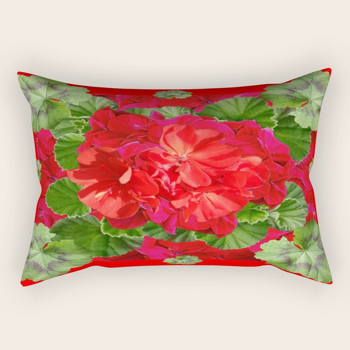 Decorative Red Flower Geraniums Green Leaves Abstract Rectangular Pillow Gallery Image 2
