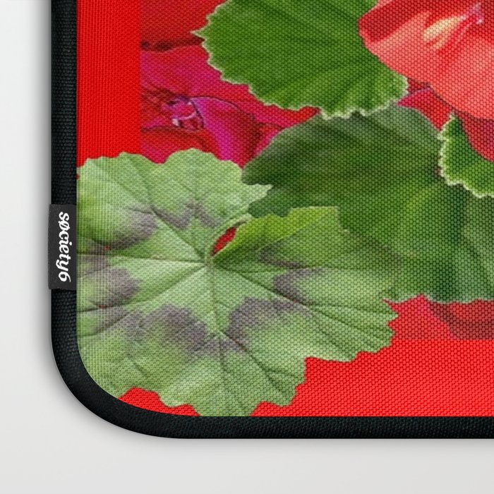 Decorative Red Flower Geraniums Green Leaves Abstract Laptop Sleeve Gallery Image 3