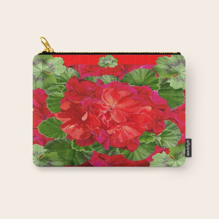 Decorative Red Flower Geraniums Green Leaves Abstract Carry All Pouch Gallery Image 1