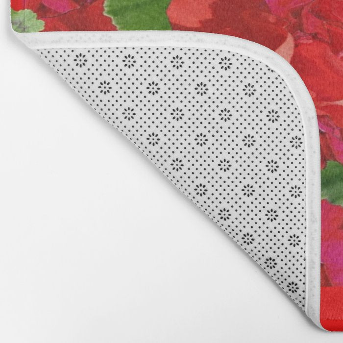 Decorative Red Flower Geraniums Green Leaves Abstract Bath Mat Gallery Image 2