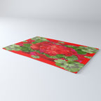 Decorative Red Flower Geraniums Green Leaves Abstract Rug Gallery Image 3