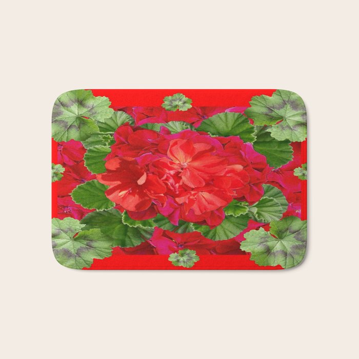 Decorative Red Flower Geraniums Green Leaves Abstract Bath Mat Gallery Image 1