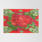 Decorative Red Flower Geraniums Green Leaves Abstract Rug Gallery Image 2