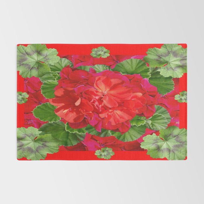 Decorative Red Flower Geraniums Green Leaves Abstract Rug Gallery Image 2