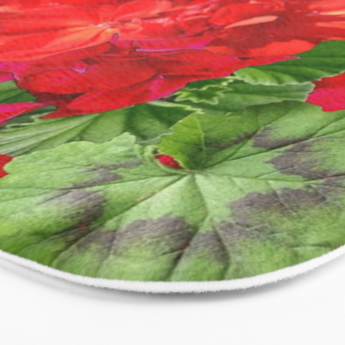 Decorative Red Flower Geraniums Green Leaves Abstract Bath Mat Gallery Image 3