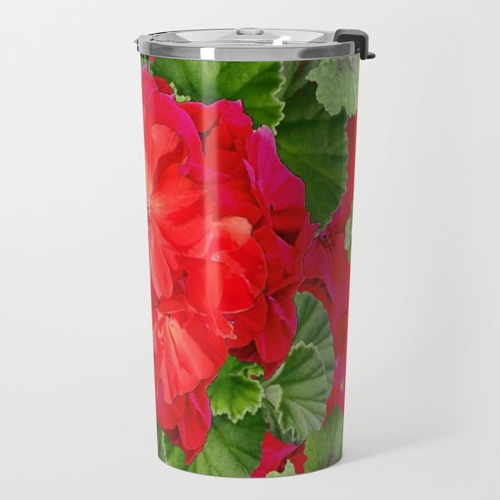 Decorative Red Flower Geraniums Green Leaves Abstract Travel Mug Gallery Image 2