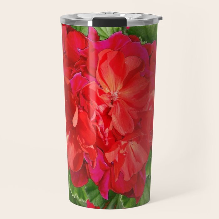 Decorative Red Flower Geraniums Green Leaves Abstract Travel Mug Gallery Image 1