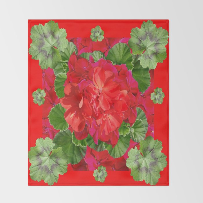 Decorative Red Flower Geraniums Green Leaves Abstract Throw Blanket Gallery Image 2