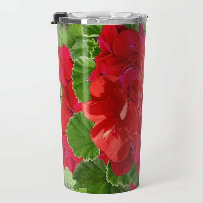 Decorative Red Flower Geraniums Green Leaves Abstract Travel Mug Gallery Image 3