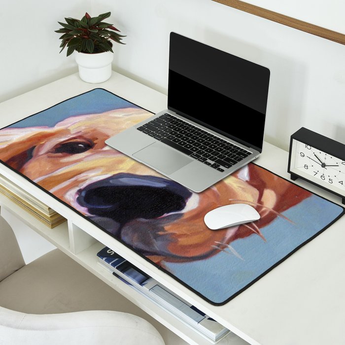 Golden Retriever Puppy Original Oil Painting Desk Mat Gallery Image 2