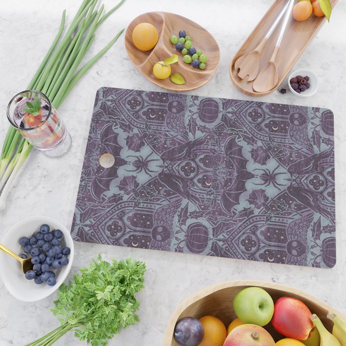 Gothic Halloween Damask - moonlight violet  Cutting Board Gallery Image 2