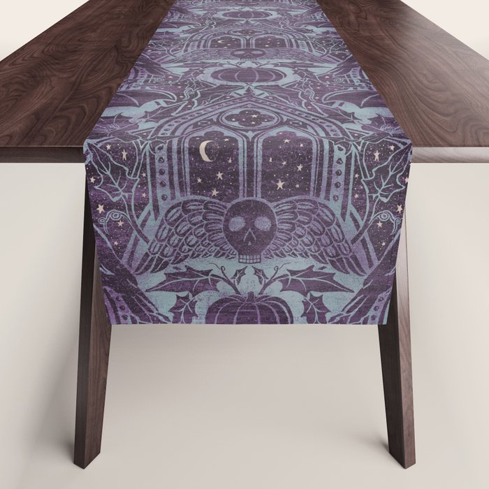 Gothic Halloween Damask - moonlight violet  Table Runner Gallery Image 1