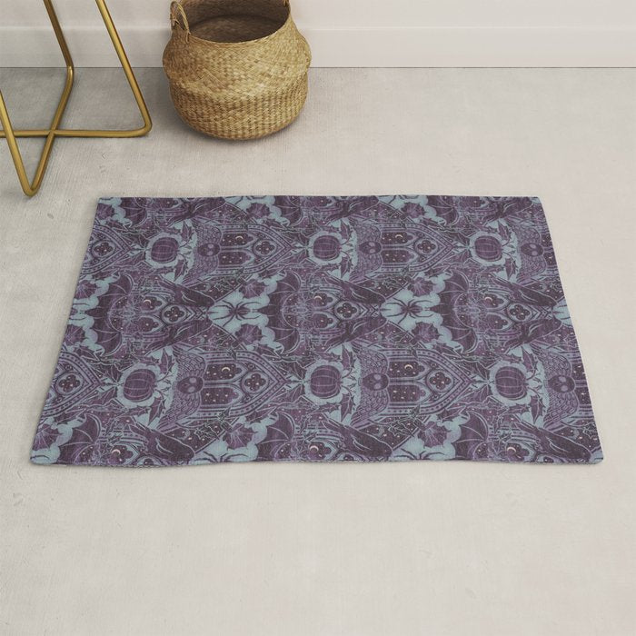 Gothic Halloween Damask - moonlight violet  Rug Gallery Image 1