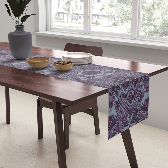 Gothic Halloween Damask - moonlight violet  Table Runner Gallery Image 2