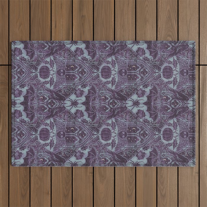 Gothic Halloween Damask - moonlight violet  Outdoor Rug Gallery Image 1