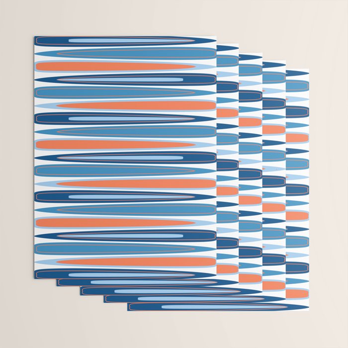 Mid Century Modern Vintage Inspired Stripes in Classic Blues and Muted Orange Wrapping Paper Gallery Image 3