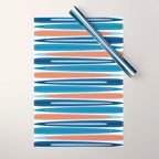 Mid Century Modern Vintage Inspired Stripes in Classic Blues and Muted Orange Wrapping Paper Gallery Image 1