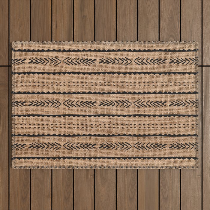Burlap Mud Cloth Pattern  Outdoor Rug Gallery Image 1
