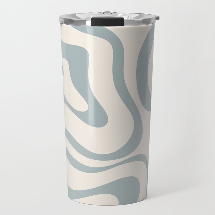 Modern Liquid Swirl Abstract Pattern in Light Blue-Gray and Cream Travel Mug Gallery Image 1