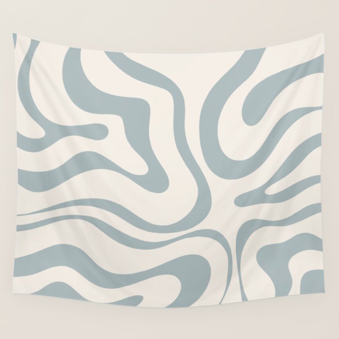 Modern Liquid Swirl Abstract Pattern in Light Blue-Gray and Cream Wall Tapestry Gallery Image 1