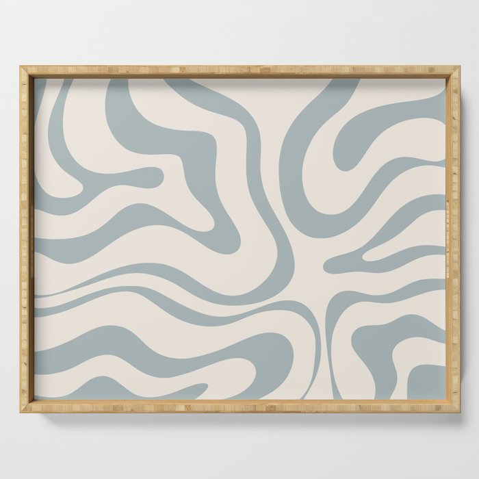 Modern Liquid Swirl Abstract Pattern in Light Blue-Gray and Cream Serving Tray Gallery Image 1