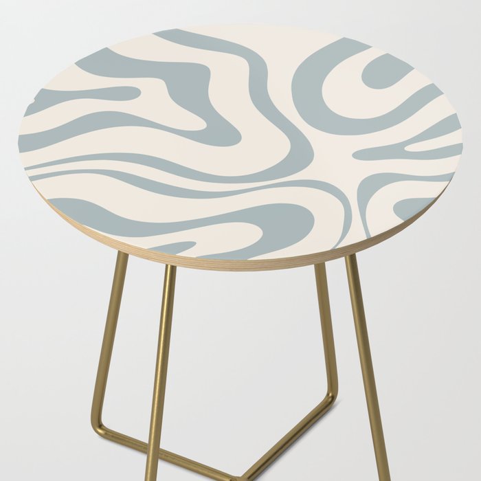 Modern Liquid Swirl Abstract Pattern in Light Blue-Gray and Cream Side Table Gallery Image 2