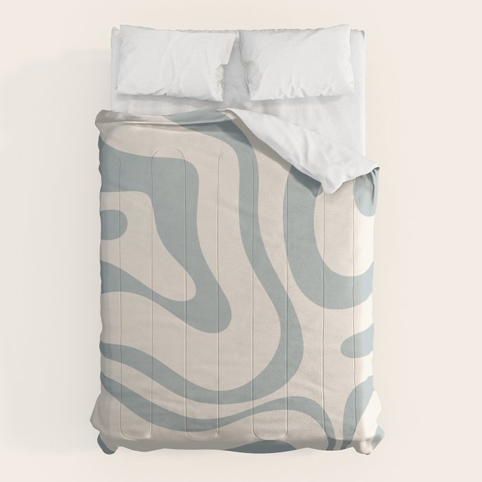 Modern Liquid Swirl Abstract Pattern in Light Blue-Gray and Cream Comforter Gallery Image 6