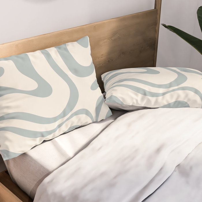 Modern Liquid Swirl Abstract Pattern in Light Blue-Gray and Cream Pillow Sham Gallery Image 2