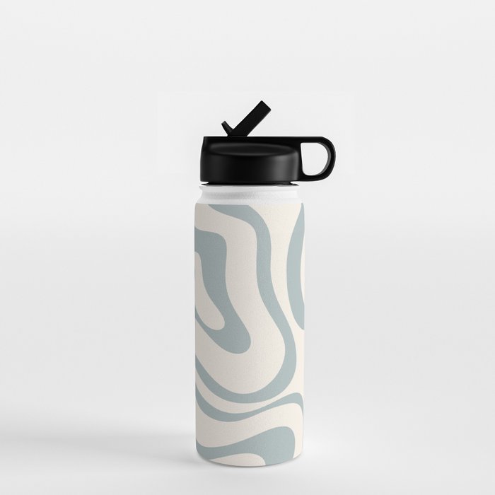 Modern Liquid Swirl Abstract Pattern in Light Blue-Gray and Cream Water Bottle Gallery Image 1