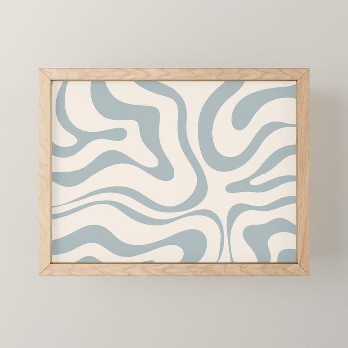 Modern Liquid Swirl Abstract Pattern in Light Blue-Gray and Cream Mini Art Print Gallery Image 1