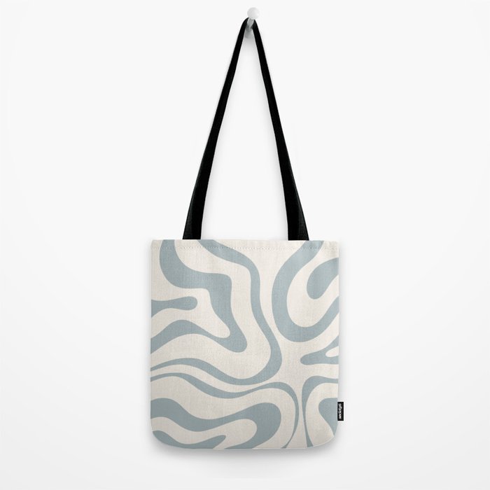 Modern Liquid Swirl Abstract Pattern in Light Blue-Gray and Cream Tote Bag Gallery Image 2