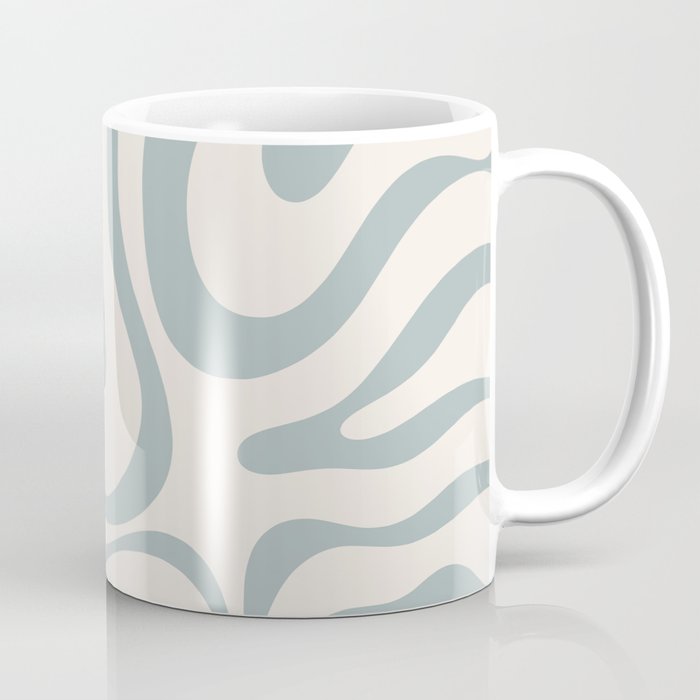 Modern Liquid Swirl Abstract Pattern in Light Blue-Gray and Cream Coffee Mug Gallery Image 1