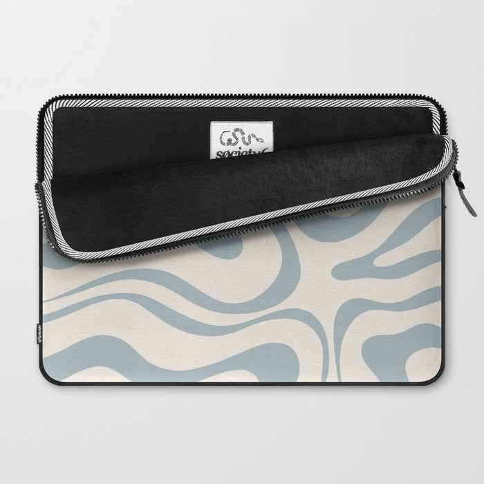 Modern Liquid Swirl Abstract Pattern in Light Blue-Gray and Cream Laptop Sleeve Gallery Image 2
