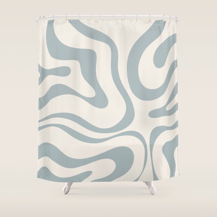 Modern Liquid Swirl Abstract Pattern in Light Blue-Gray and Cream Shower Curtain Gallery Image 1