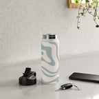 Modern Liquid Swirl Abstract Pattern in Light Blue-Gray and Cream Water Bottle Gallery Image 4