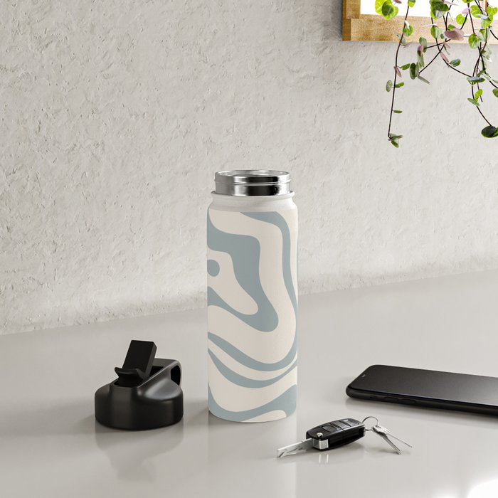 Modern Liquid Swirl Abstract Pattern in Light Blue-Gray and Cream Water Bottle Gallery Image 4