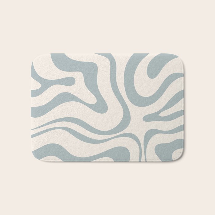Modern Liquid Swirl Abstract Pattern in Light Blue-Gray and Cream Bath Mat Gallery Image 1