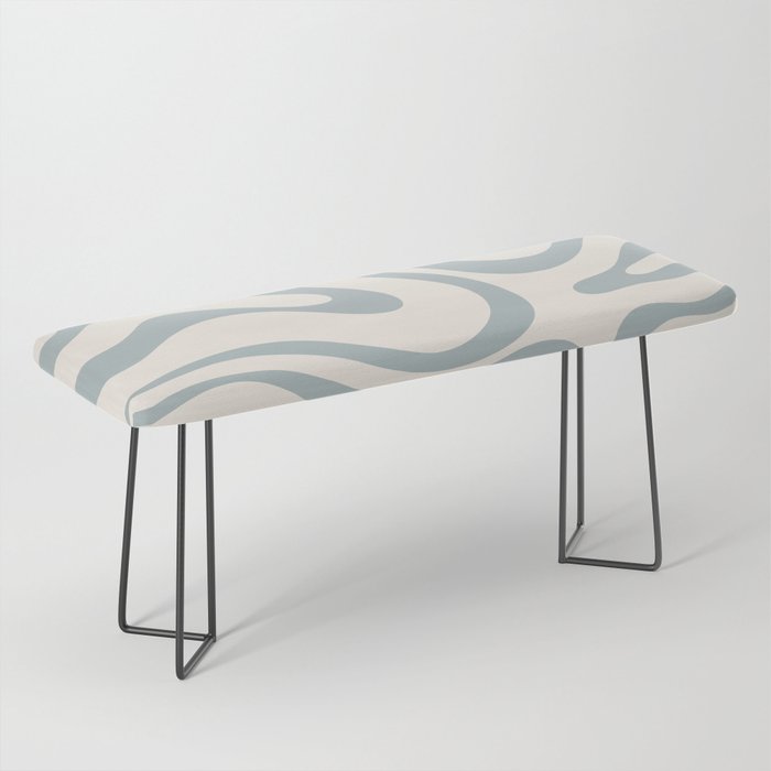 Modern Liquid Swirl Abstract Pattern in Light Blue-Gray and Cream Bench Gallery Image 1