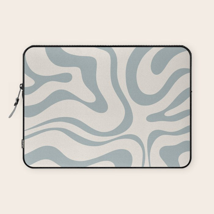 Modern Liquid Swirl Abstract Pattern in Light Blue-Gray and Cream Laptop Sleeve Gallery Image 1