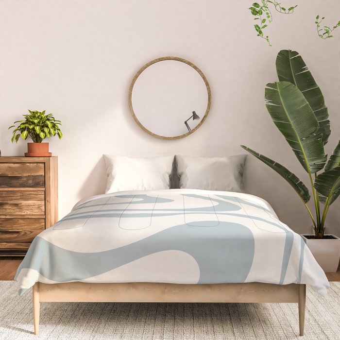 Modern Liquid Swirl Abstract Pattern in Light Blue-Gray and Cream Comforter Gallery Image 3