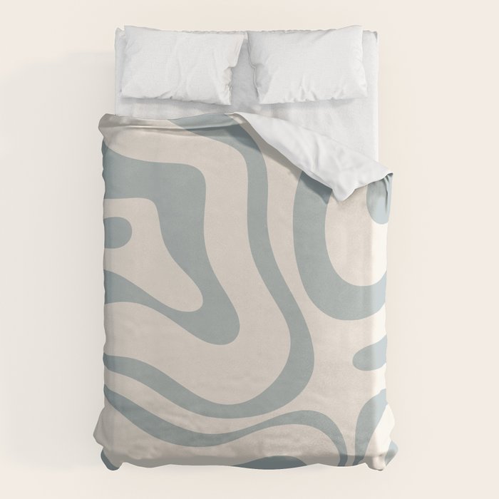 Modern Liquid Swirl Abstract Pattern in Light Blue-Gray and Cream Duvet Cover Gallery Image 1