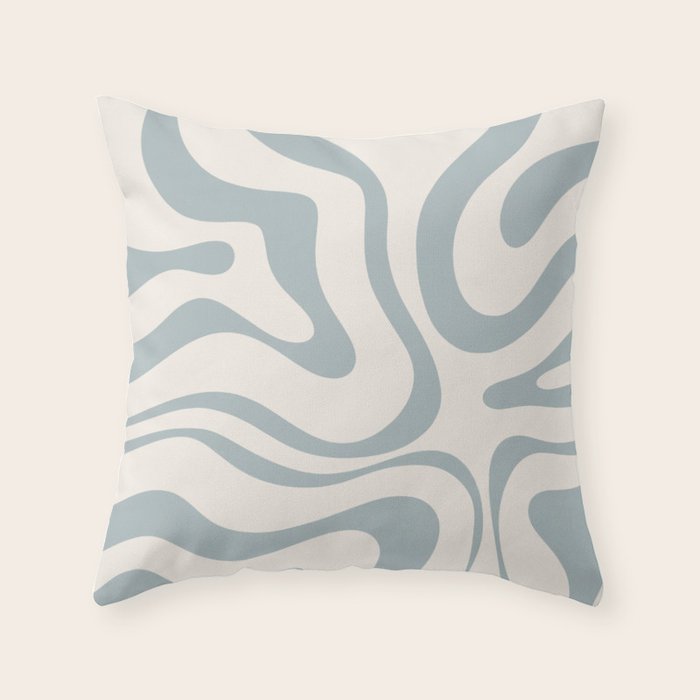 Modern Liquid Swirl Abstract Pattern in Light Blue-Gray and Cream Throw Pillow Gallery Image 1