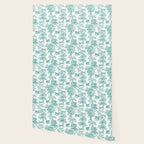 Toile de Jouy Vintage French Exotic Jungle Forest Teal & White Wallpaper Gallery Image 2