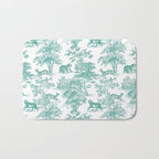 Toile de Jouy Vintage French Exotic Jungle Forest Teal & White Bath Mat Gallery Image 1