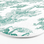 Toile de Jouy Vintage French Exotic Jungle Forest Teal & White Bath Mat Gallery Image 3