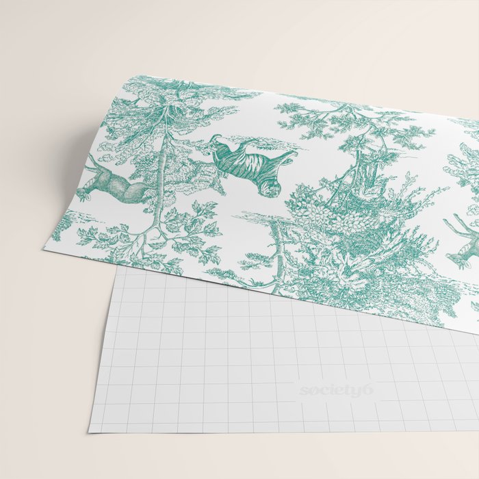 Toile de Jouy Vintage French Exotic Jungle Forest Teal & White Wrapping Paper Gallery Image 2