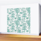 Toile de Jouy Vintage French Exotic Jungle Forest Teal & White Wall Mural Gallery Image 2