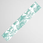 Toile de Jouy Vintage French Exotic Jungle Forest Teal & White Table Runner Gallery Image 3