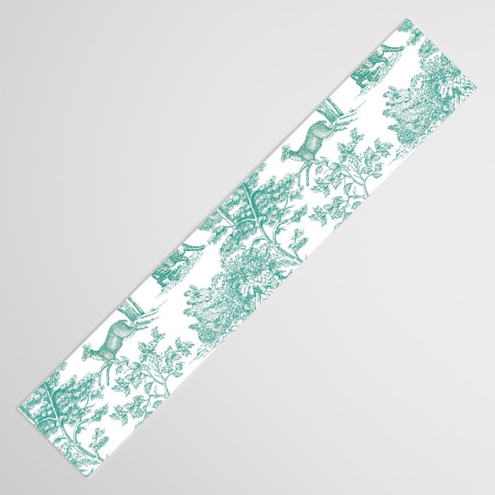 Toile de Jouy Vintage French Exotic Jungle Forest Teal & White Table Runner Gallery Image 3