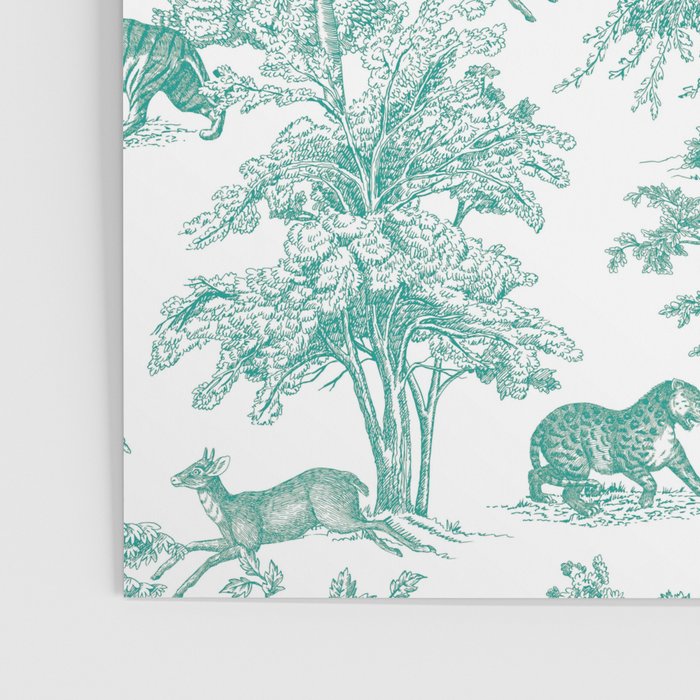 Toile de Jouy Vintage French Exotic Jungle Forest Teal & White Poster Gallery Image 3